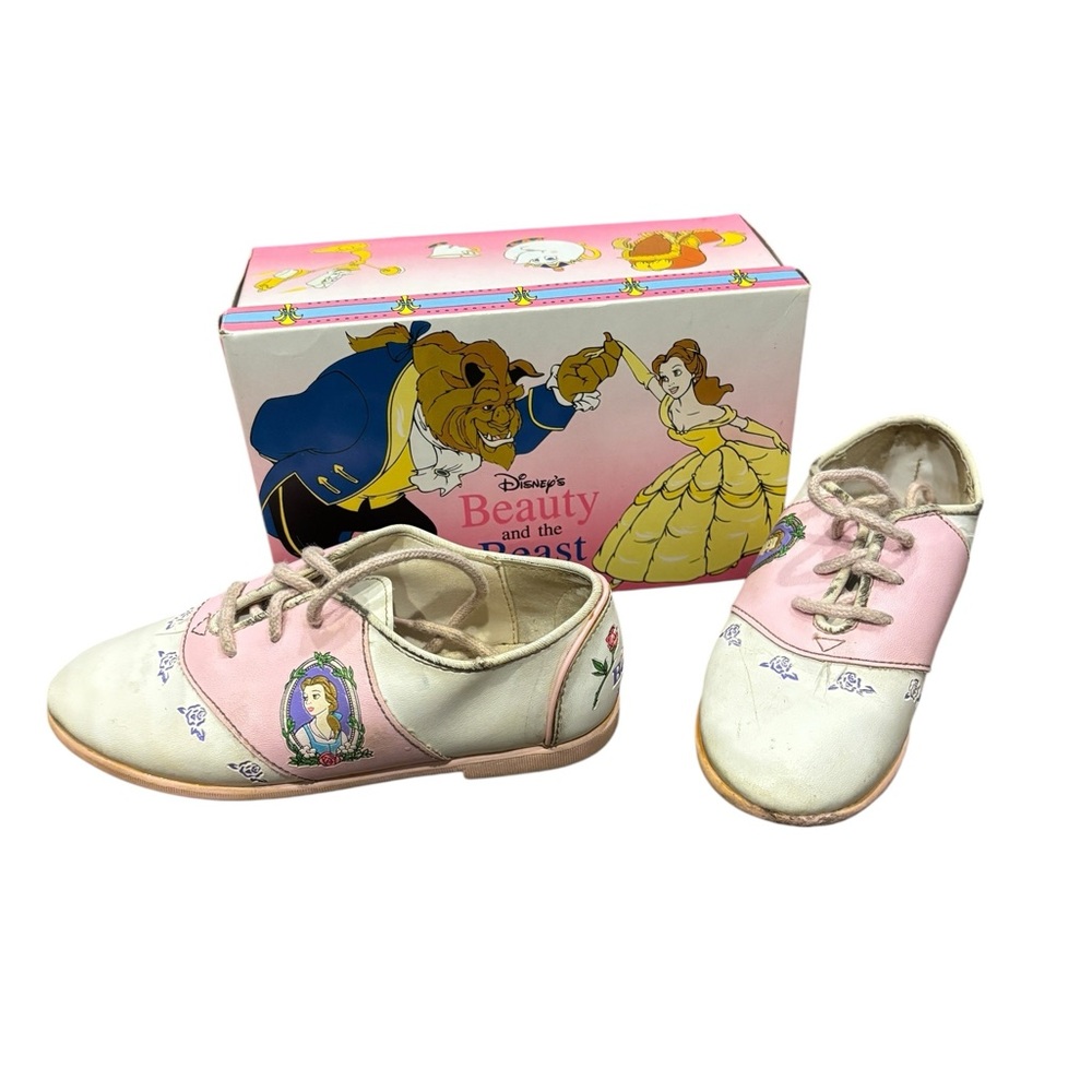 Disney Beauty and the Beast Kids saddle Shoes and box Pink/White vintage size 11